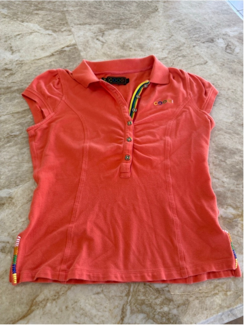 COOGI Coral Multicolor Short Sleeve Polo Tee L vintage used condition